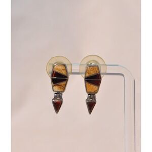 Navajo Native American Indian Sterling Silver Multi Stone Inlay Stud Earrings‎